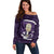 Purple New Zealand Eel Off Shoulder Sweater Aotearoa Maori Tuna With Kotiate Weapon