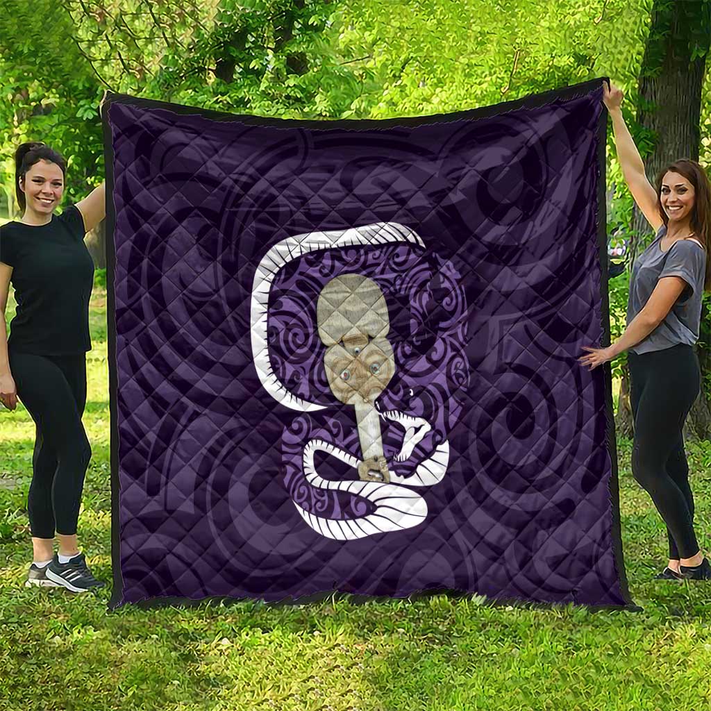 Purple New Zealand Eel Quilt Aotearoa Maori Tuna With Kotiate Weapon