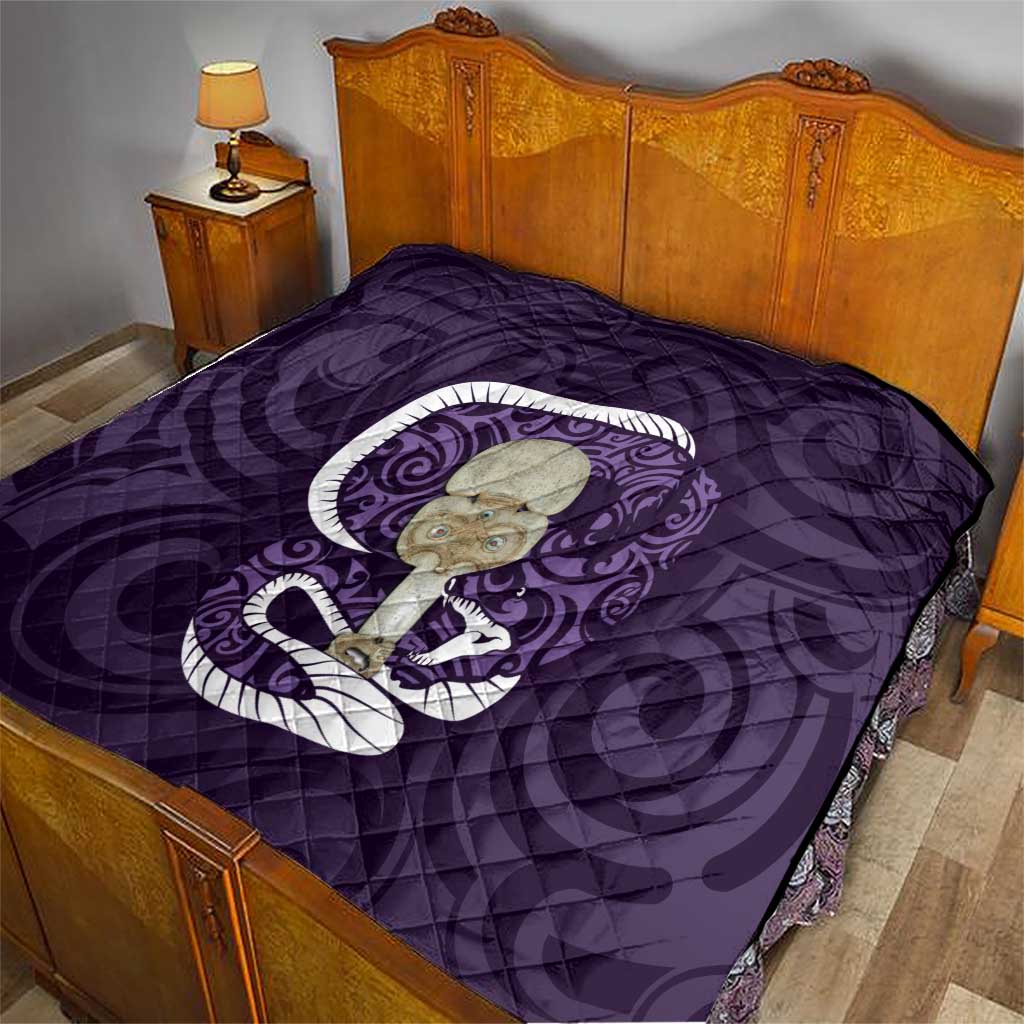 Purple New Zealand Eel Quilt Aotearoa Maori Tuna With Kotiate Weapon