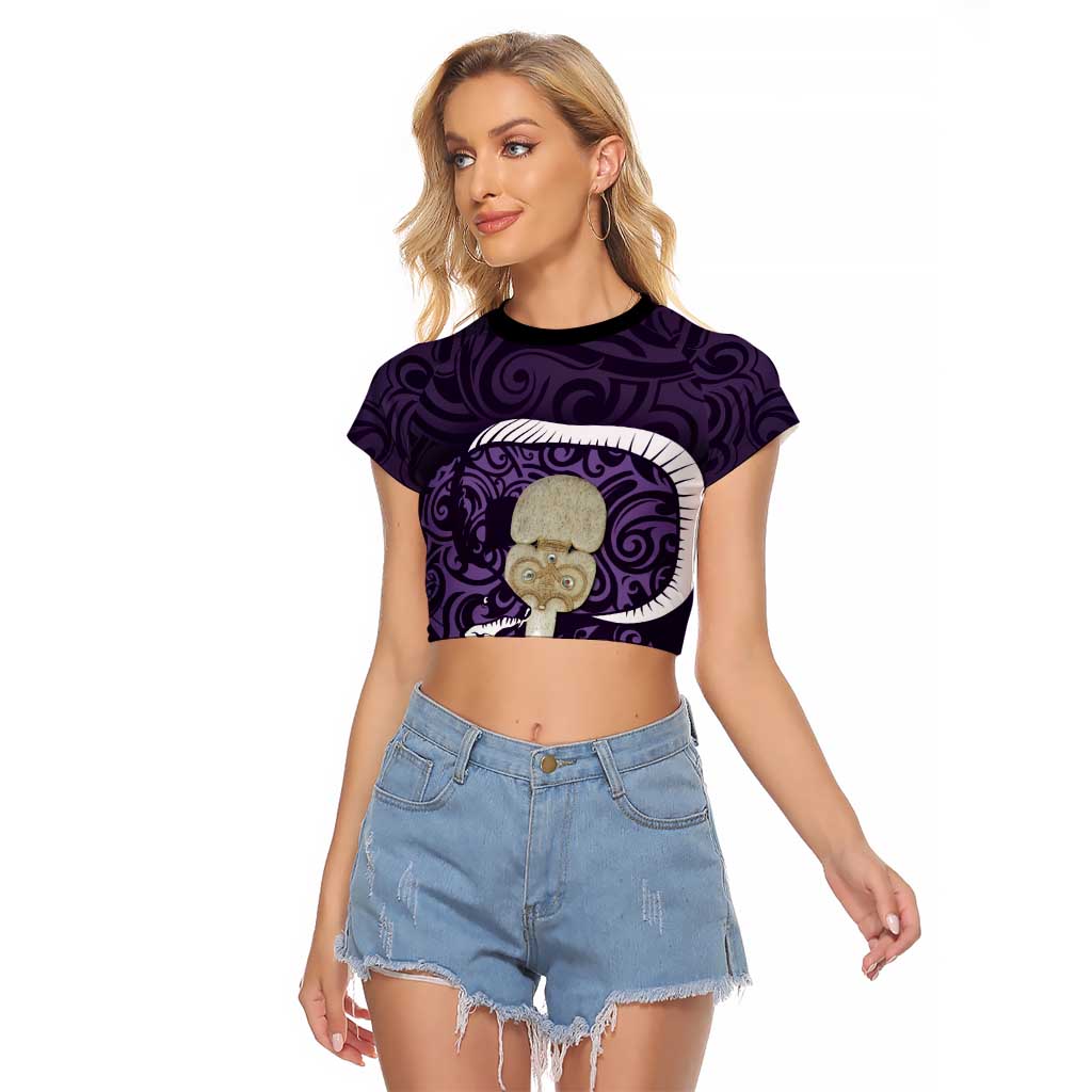 Purple New Zealand Eel Raglan Cropped T Shirt Aotearoa Maori Tuna With Kotiate Weapon LT14 Female Purple - Polynesian Pride