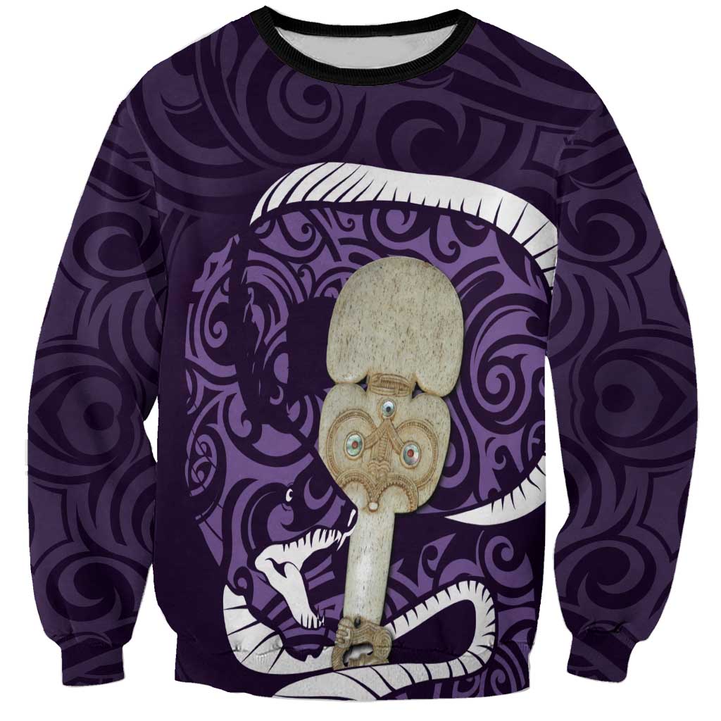 Purple New Zealand Eel Sweatshirt Aotearoa Maori Tuna With Kotiate Weapon LT14 Unisex Purple - Polynesian Pride