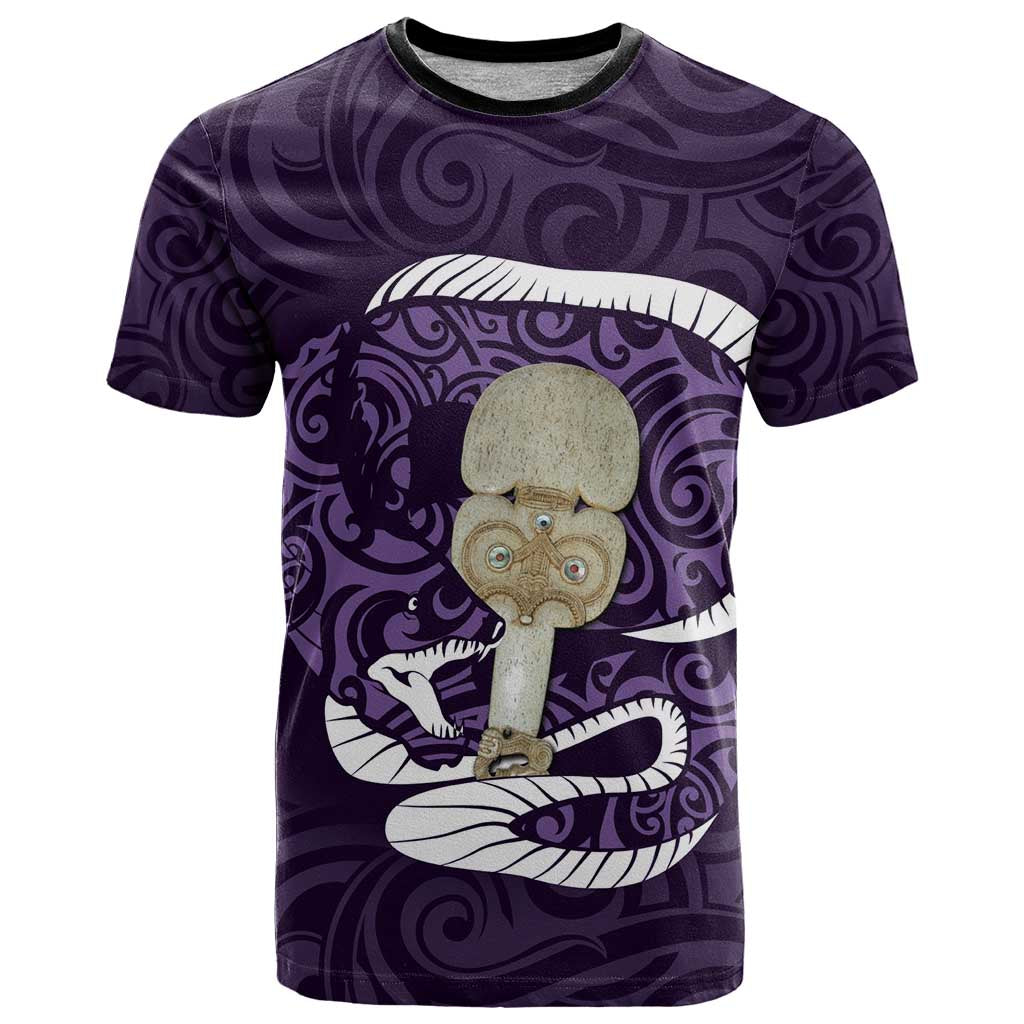 Purple New Zealand Eel T Shirt Aotearoa Maori Tuna With Kotiate Weapon