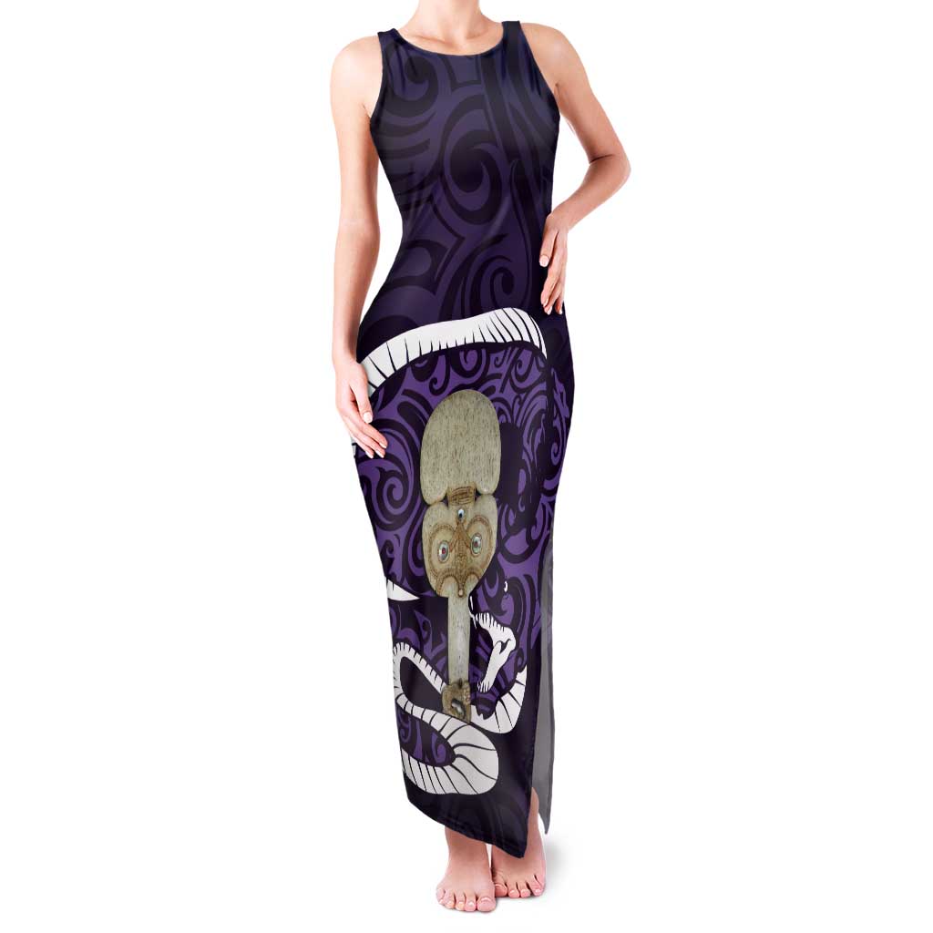 Purple New Zealand Eel Tank Maxi Dress Aotearoa Maori Tuna With Kotiate Weapon