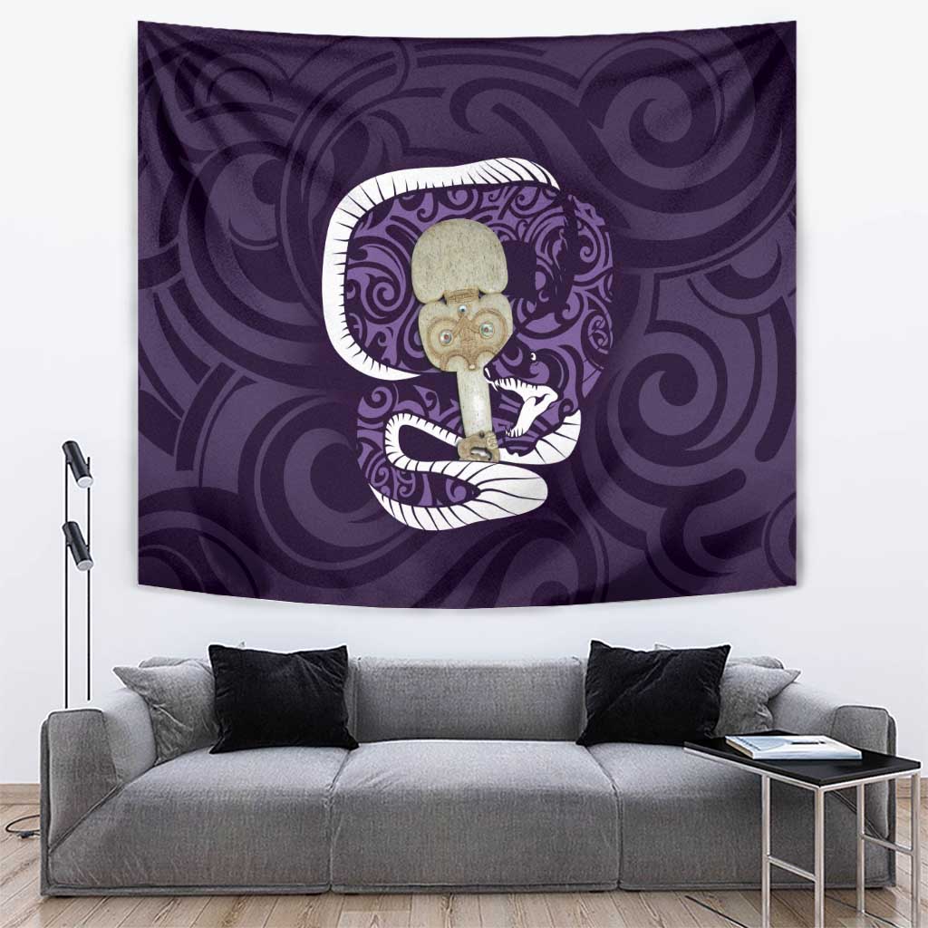 Purple New Zealand Eel Tapestry Aotearoa Maori Tuna With Kotiate Weapon