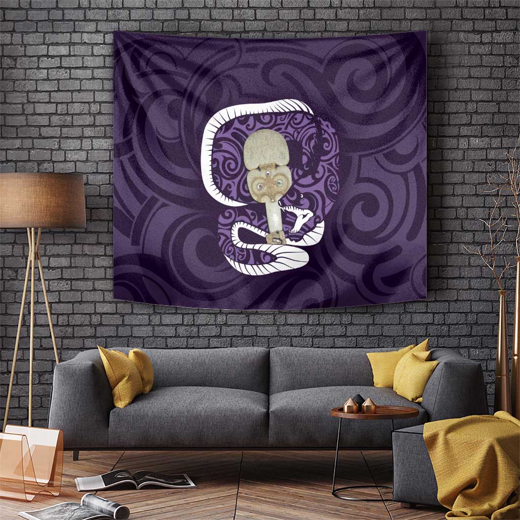 Purple New Zealand Eel Tapestry Aotearoa Maori Tuna With Kotiate Weapon