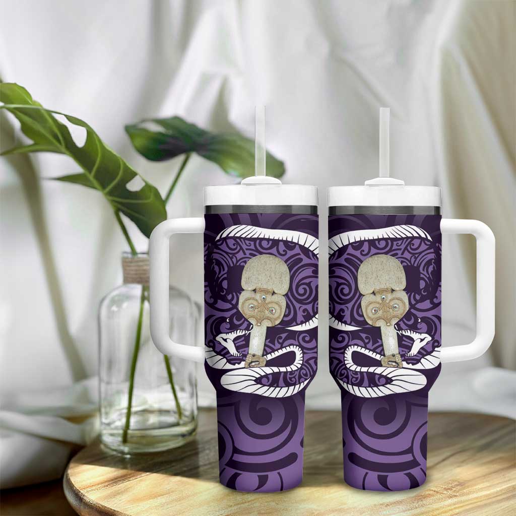 Purple New Zealand Eel Tumbler With Handle Aotearoa Maori Tuna With Kotiate Weapon