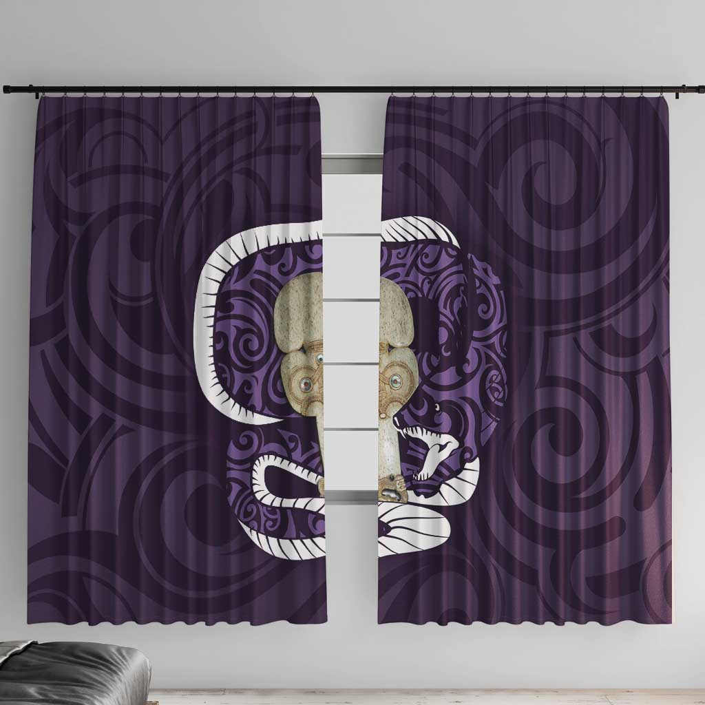 Purple New Zealand Eel Window Curtain Aotearoa Maori Tuna With Kotiate Weapon