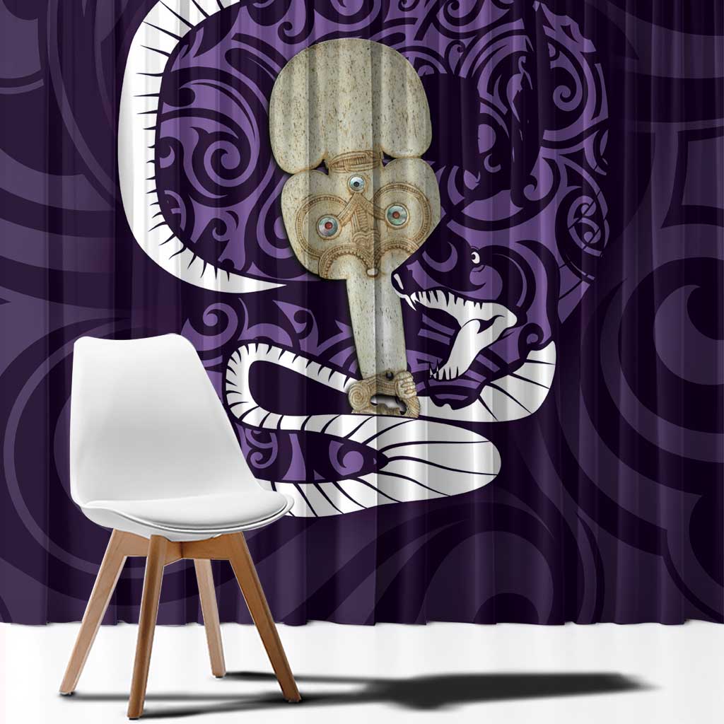 Purple New Zealand Eel Window Curtain Aotearoa Maori Tuna With Kotiate Weapon LT14 - Polynesian Pride