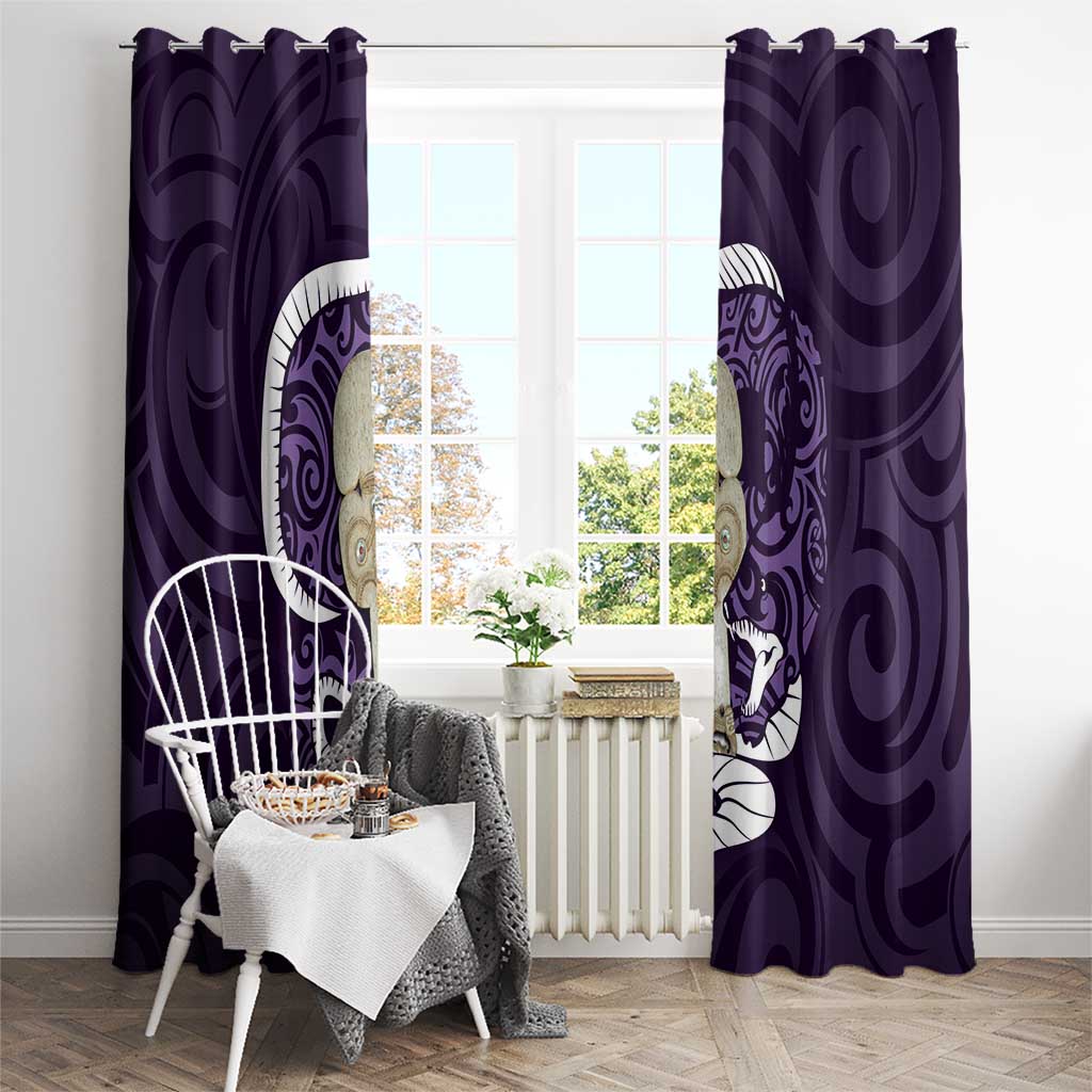 Purple New Zealand Eel Window Curtain Aotearoa Maori Tuna With Kotiate Weapon LT14 - Polynesian Pride