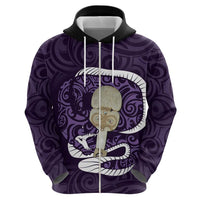 Purple New Zealand Eel Zip Hoodie Aotearoa Maori Tuna With Kotiate Weapon
