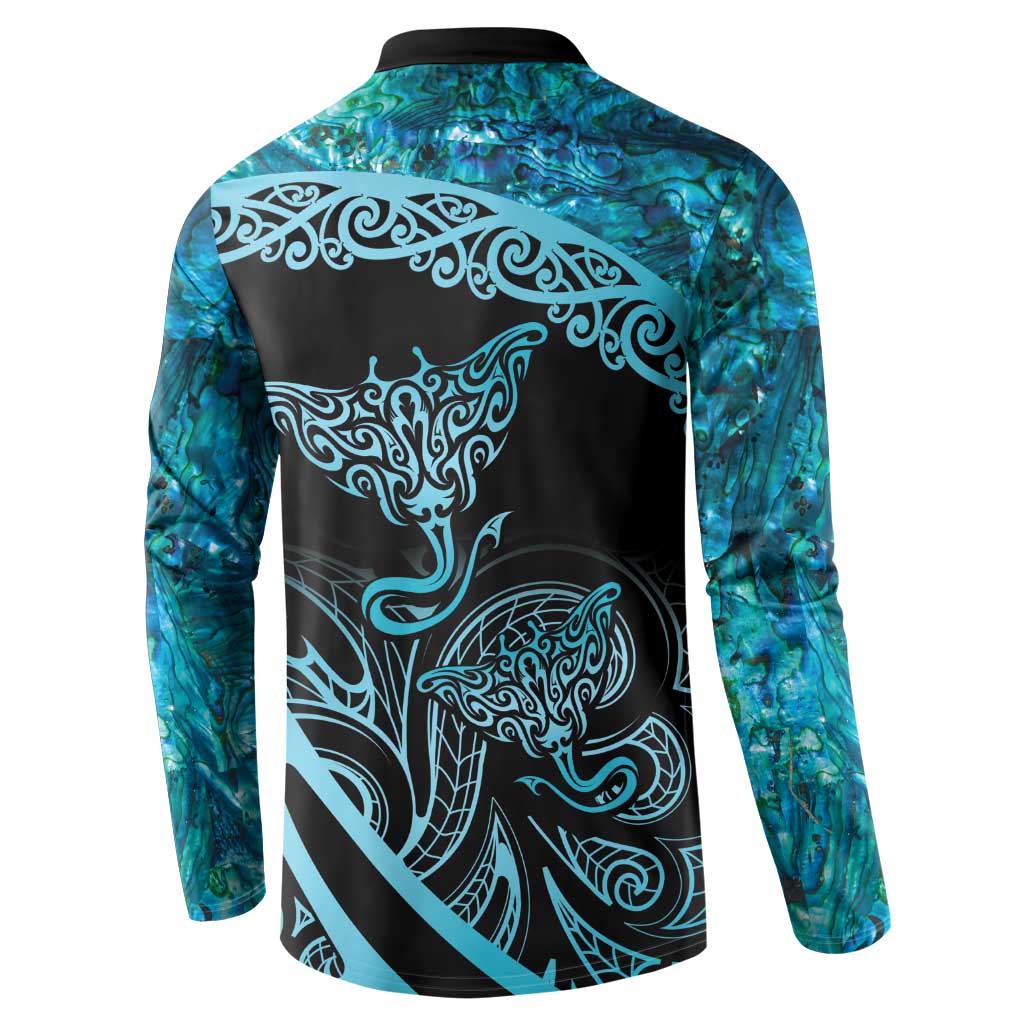 New Zealand Stingray Button Sweatshirt Aotearoa Whai With Maori Paua Shell LT14 - Polynesian Pride
