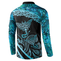 New Zealand Stingray Button Sweatshirt Aotearoa Whai With Maori Paua Shell LT14 - Polynesian Pride