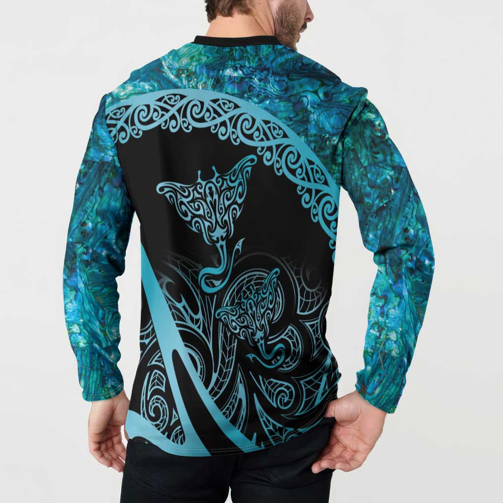New Zealand Stingray Button Sweatshirt Aotearoa Whai With Maori Paua Shell LT14 - Polynesian Pride