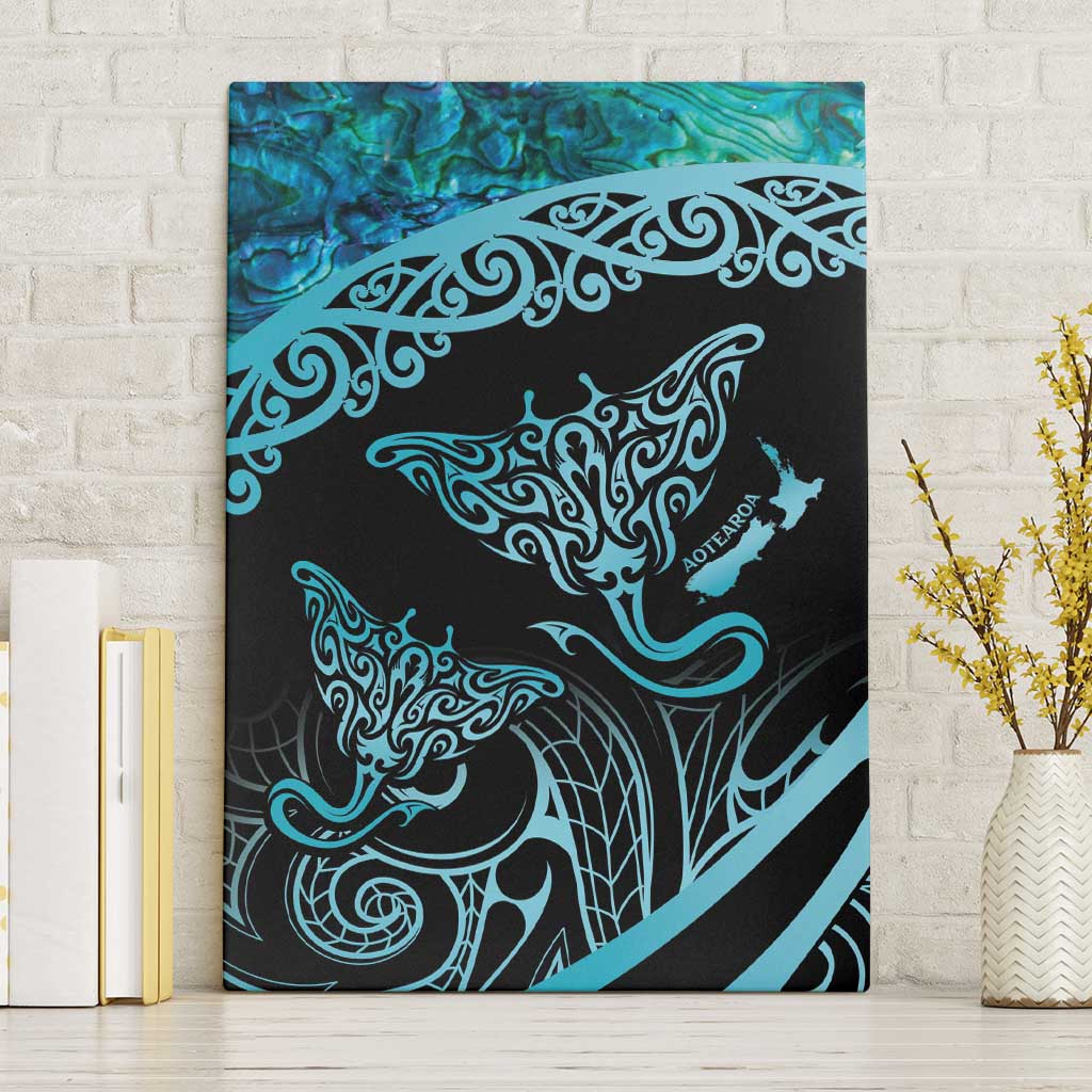 New Zealand Stingray Canvas Wall Art Aotearoa Whai With Maori Paua Shell LT14 Without Frame Turquoise - Polynesian Pride