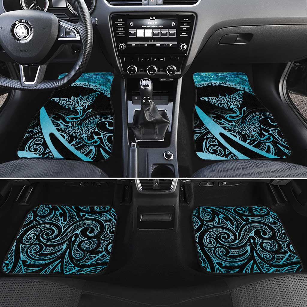 New Zealand Stingray Car Mats Aotearoa Whai With Maori Paua Shell LT14 Set 4pcs Turquoise - Polynesian Pride