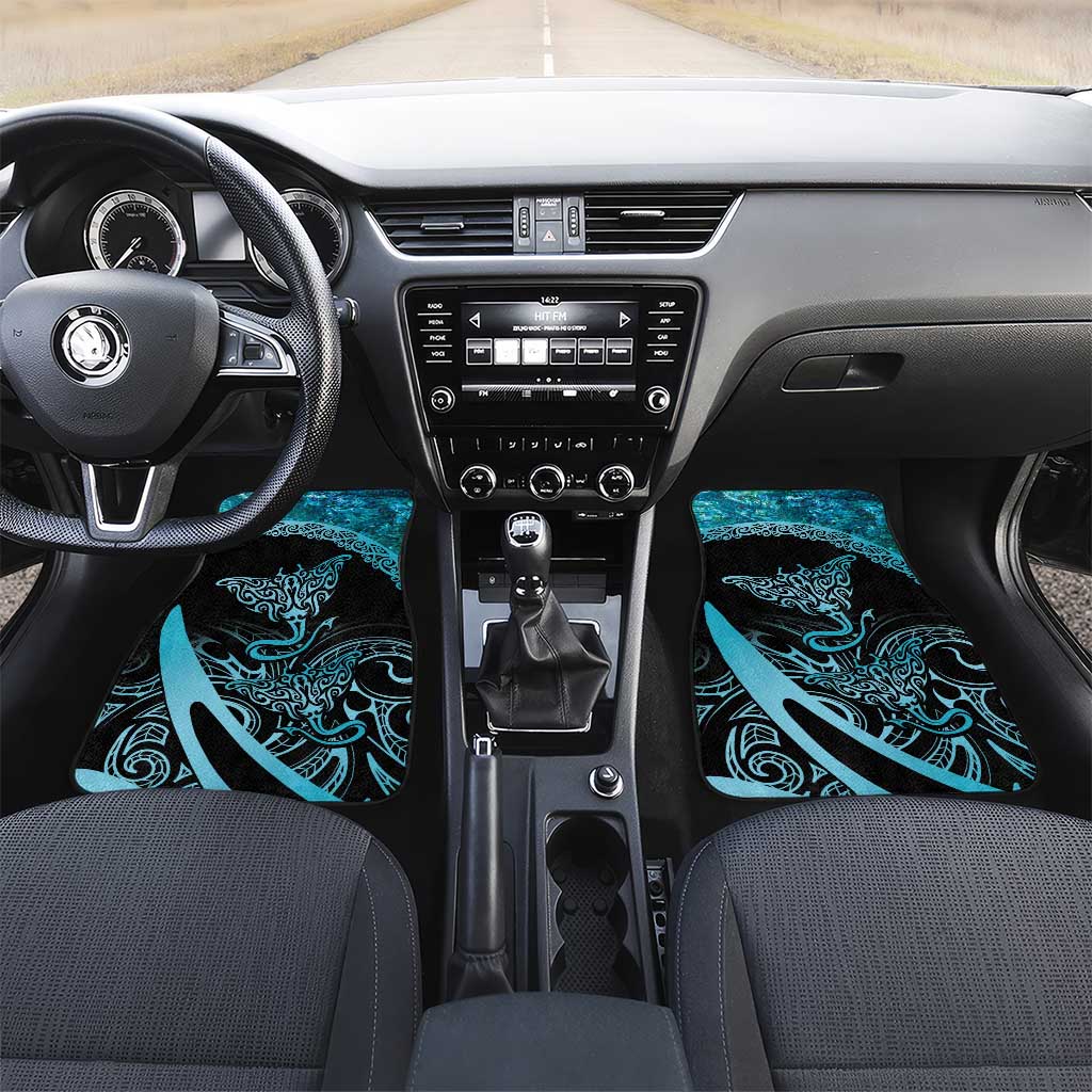 New Zealand Stingray Car Mats Aotearoa Whai With Maori Paua Shell LT14 Set 2pcs - Front Turquoise - Polynesian Pride