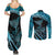 New Zealand Stingray Couples Matching Summer Maxi Dress and Long Sleeve Button Shirt Aotearoa Whai With Maori Paua Shell