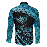 New Zealand Stingray Family Matching Off Shoulder Short Dress and Hawaiian Shirt Aotearoa Whai With Maori Paua Shell