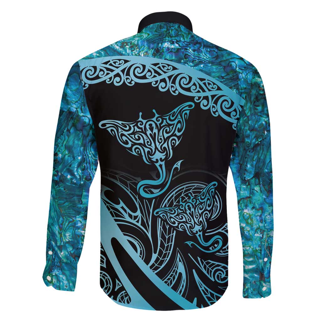 New Zealand Stingray Family Matching Tank Maxi Dress and Hawaiian Shirt Aotearoa Whai With Maori Paua Shell