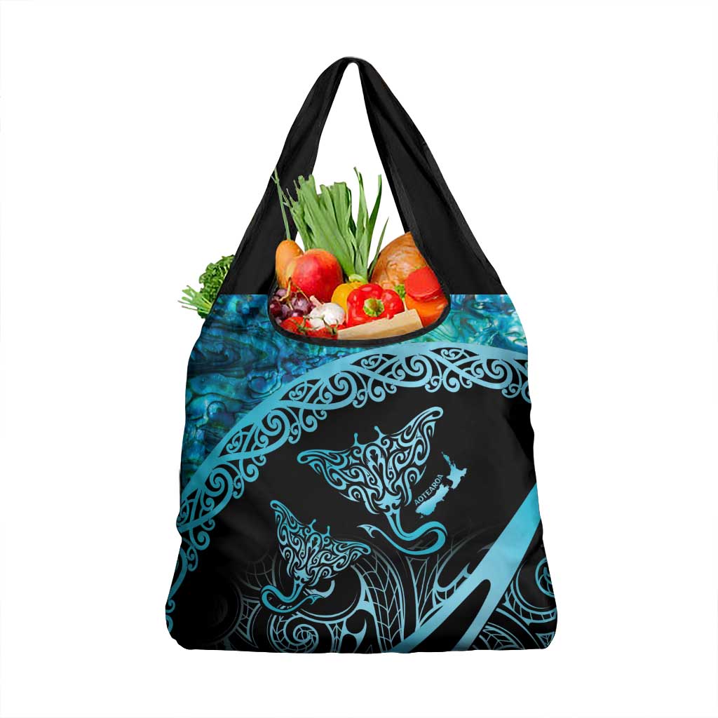 New Zealand Stingray Grocery Bag Aotearoa Whai With Maori Paua Shell LT14 1-pack One Size Turquoise - Polynesian Pride