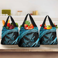 New Zealand Stingray Grocery Bag Aotearoa Whai With Maori Paua Shell LT14 3-pack One Size Turquoise - Polynesian Pride