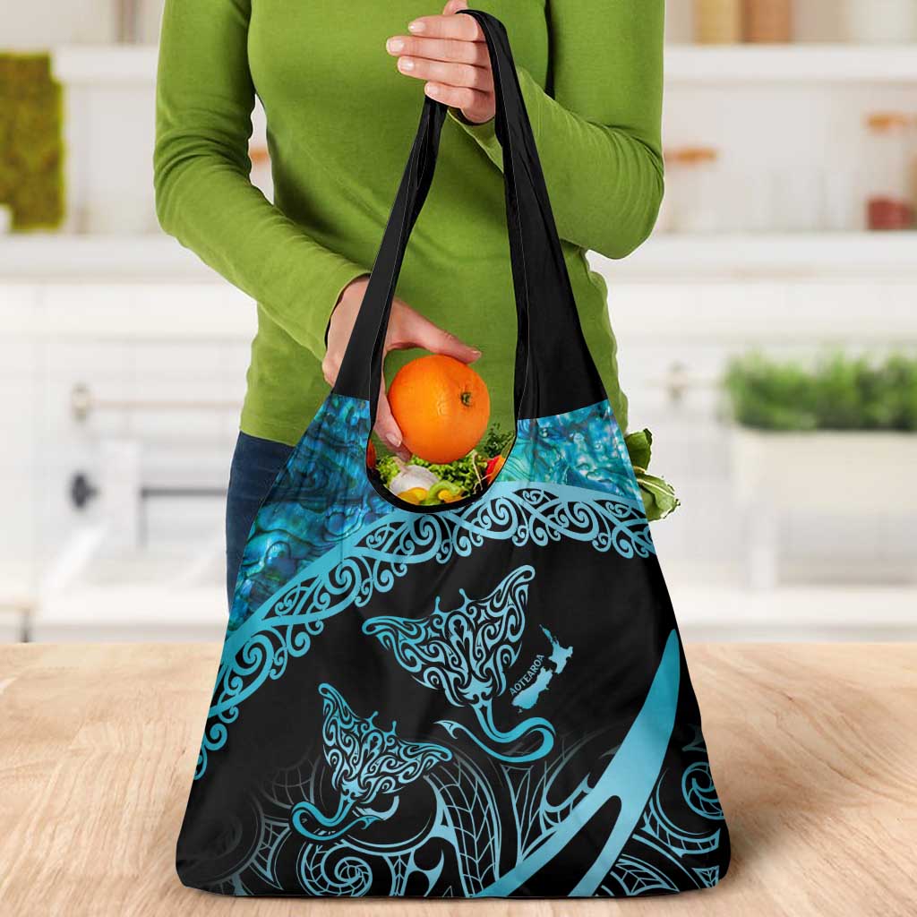 New Zealand Stingray Grocery Bag Aotearoa Whai With Maori Paua Shell LT14 - Polynesian Pride