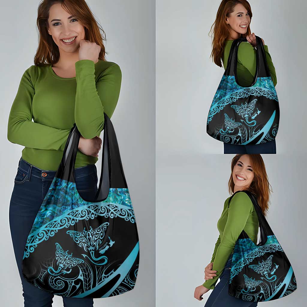 New Zealand Stingray Grocery Bag Aotearoa Whai With Maori Paua Shell LT14 - Polynesian Pride