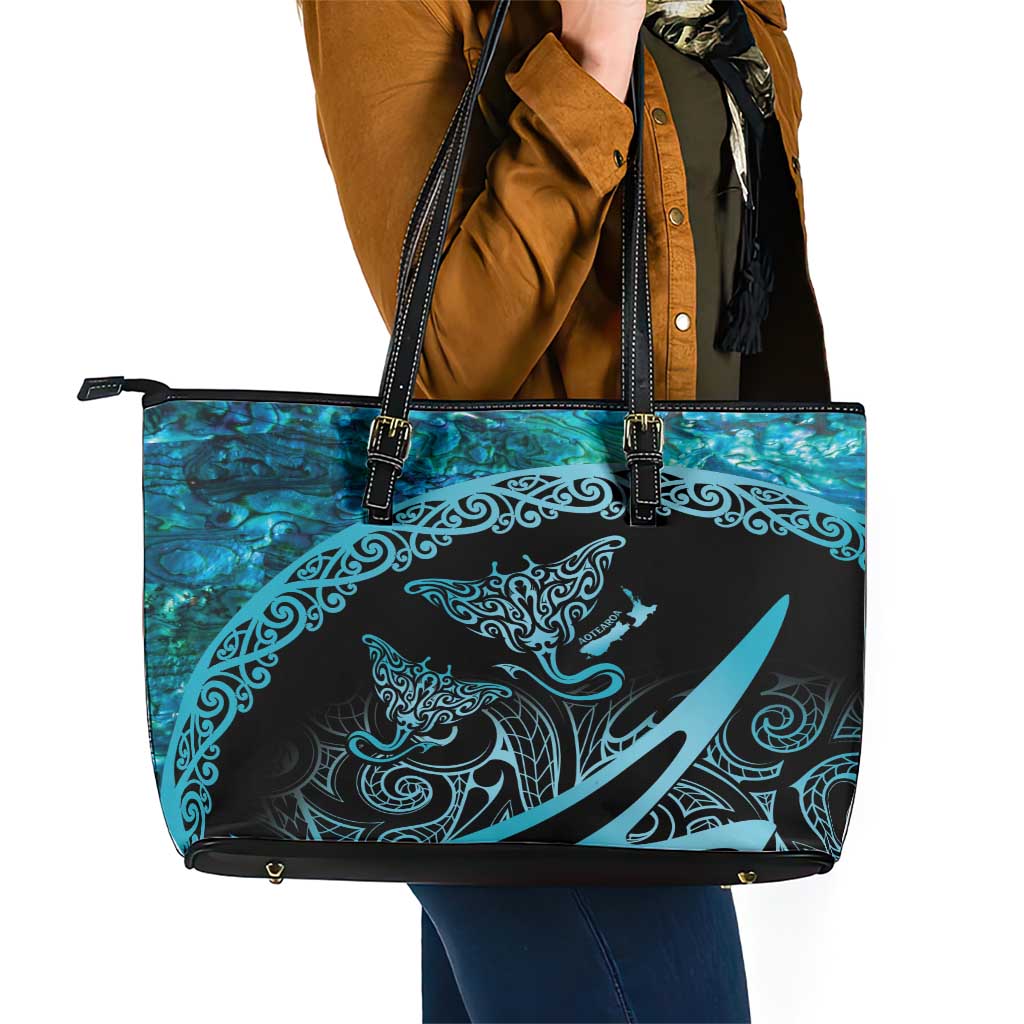 New Zealand Stingray Leather Tote Bag Aotearoa Whai With Maori Paua Shell LT14 - Polynesian Pride