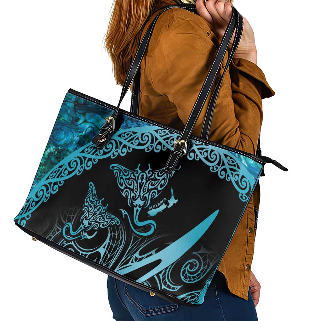 New Zealand Stingray Leather Tote Bag Aotearoa Whai With Maori Paua Shell LT14 - Polynesian Pride