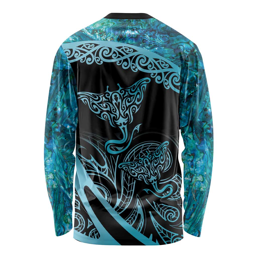 New Zealand Stingray Long Sleeve Shirt Aotearoa Whai With Maori Paua Shell
