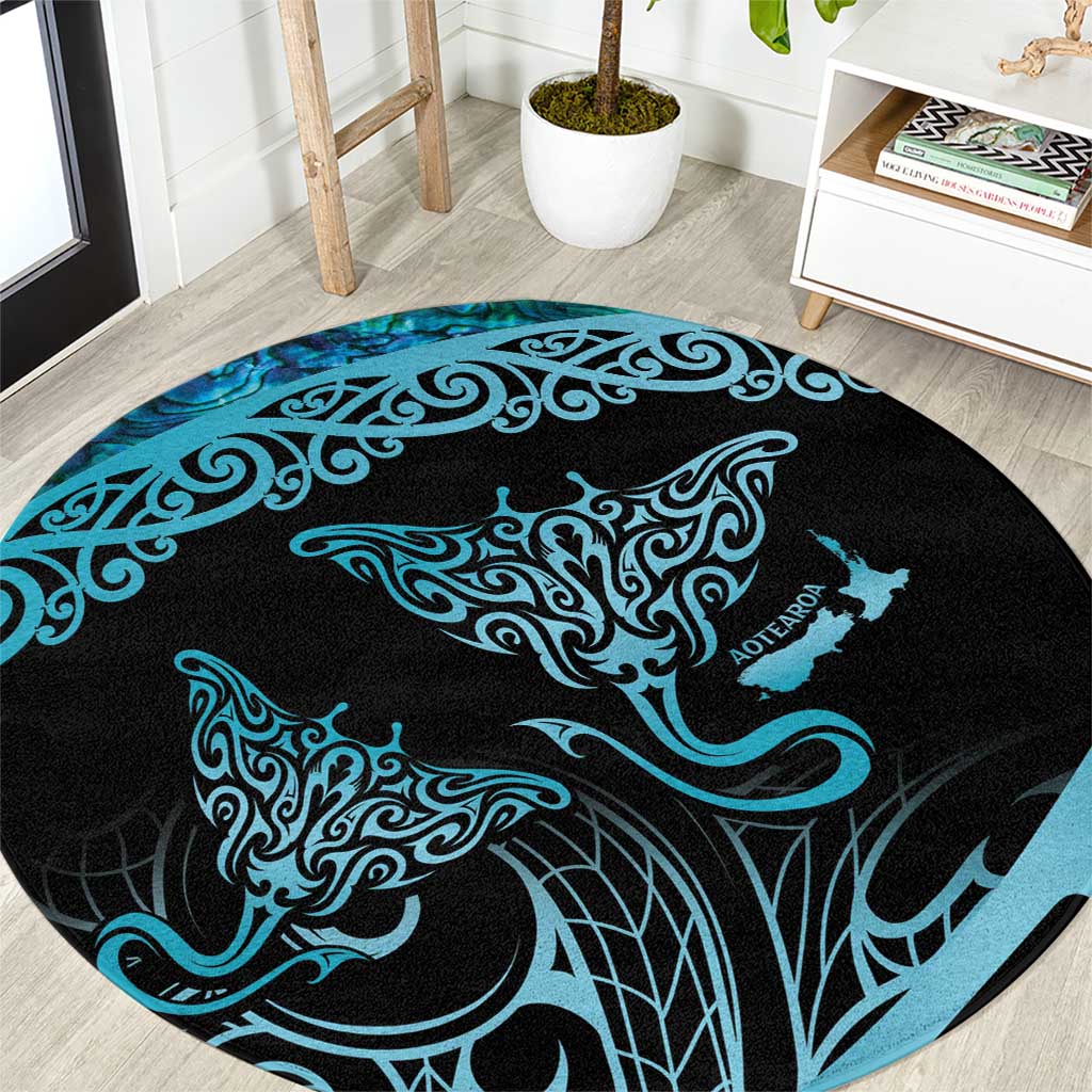 New Zealand Stingray Round Carpet Aotearoa Whai With Maori Paua Shell