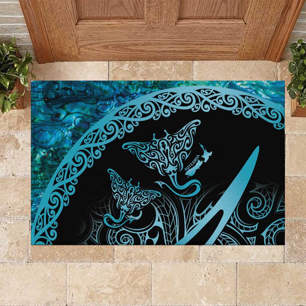 New Zealand Stingray Rubber Doormat Aotearoa Whai With Maori Paua Shell LT14 Turquoise - Polynesian Pride