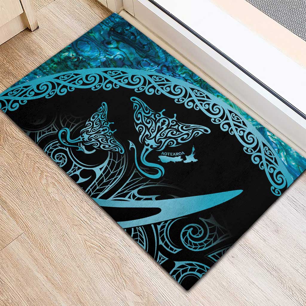 New Zealand Stingray Rubber Doormat Aotearoa Whai With Maori Paua Shell LT14 - Polynesian Pride
