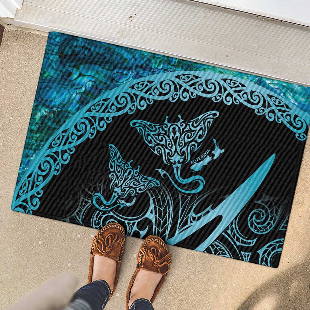 New Zealand Stingray Rubber Doormat Aotearoa Whai With Maori Paua Shell LT14 - Polynesian Pride