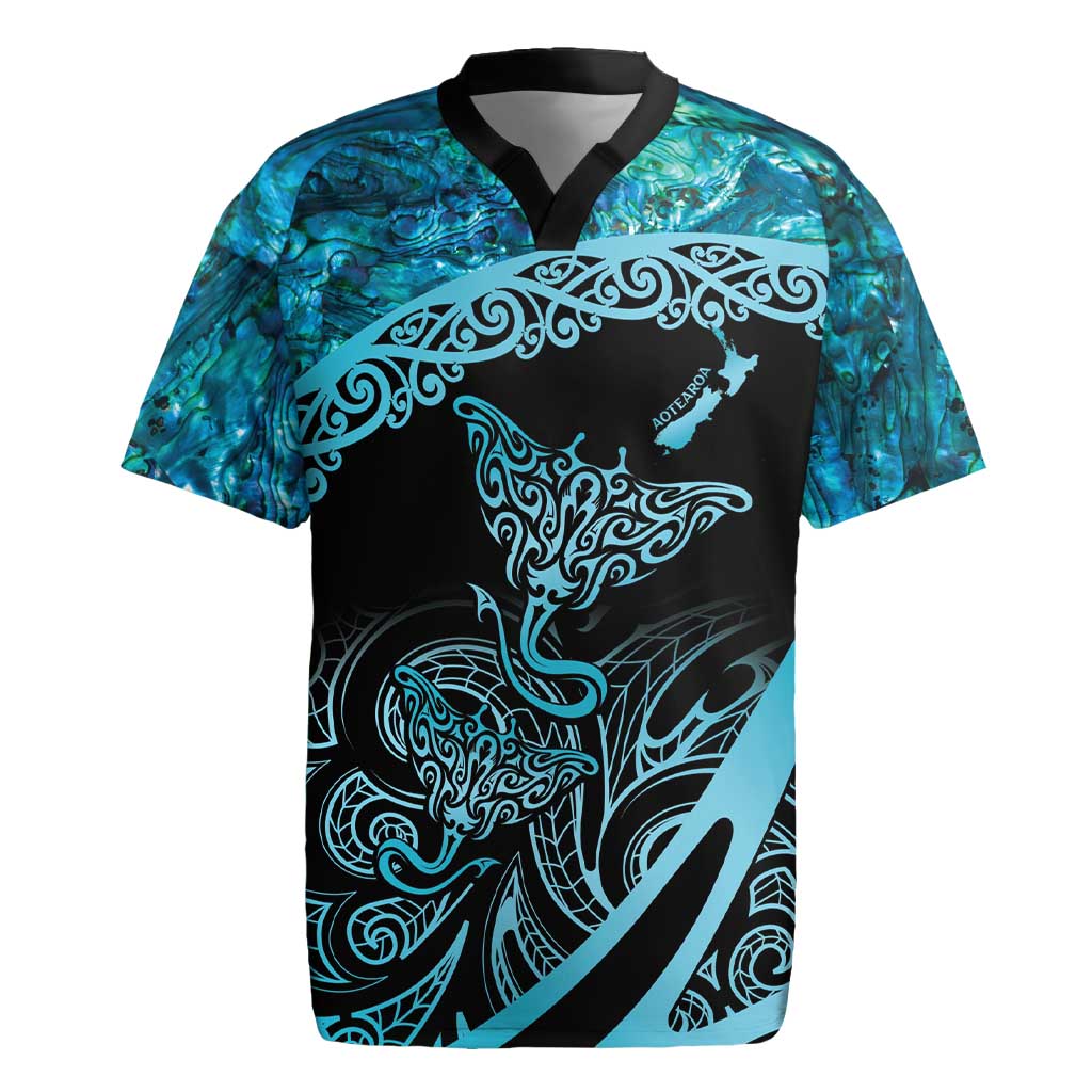 New Zealand Stingray Rugby Jersey Aotearoa Whai With Maori Paua Shell