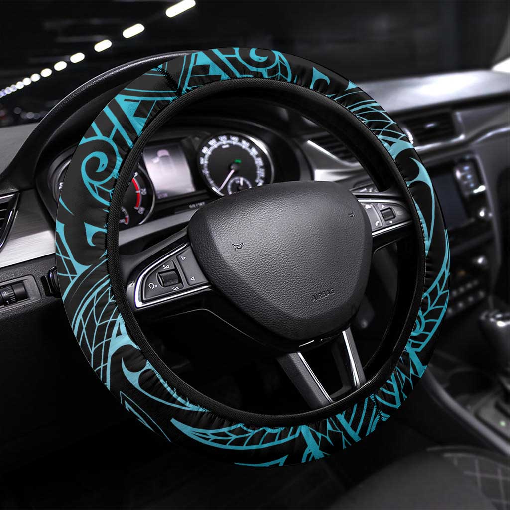 New Zealand Stingray Steering Wheel Cover Aotearoa Whai With Maori Paua Shell LT14 Universal Fit Turquoise - Polynesian Pride