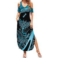 New Zealand Stingray Summer Maxi Dress Aotearoa Whai With Maori Paua Shell LT14 Women Turquoise - Polynesian Pride