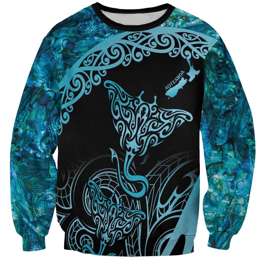 New Zealand Stingray Sweatshirt Aotearoa Whai With Maori Paua Shell