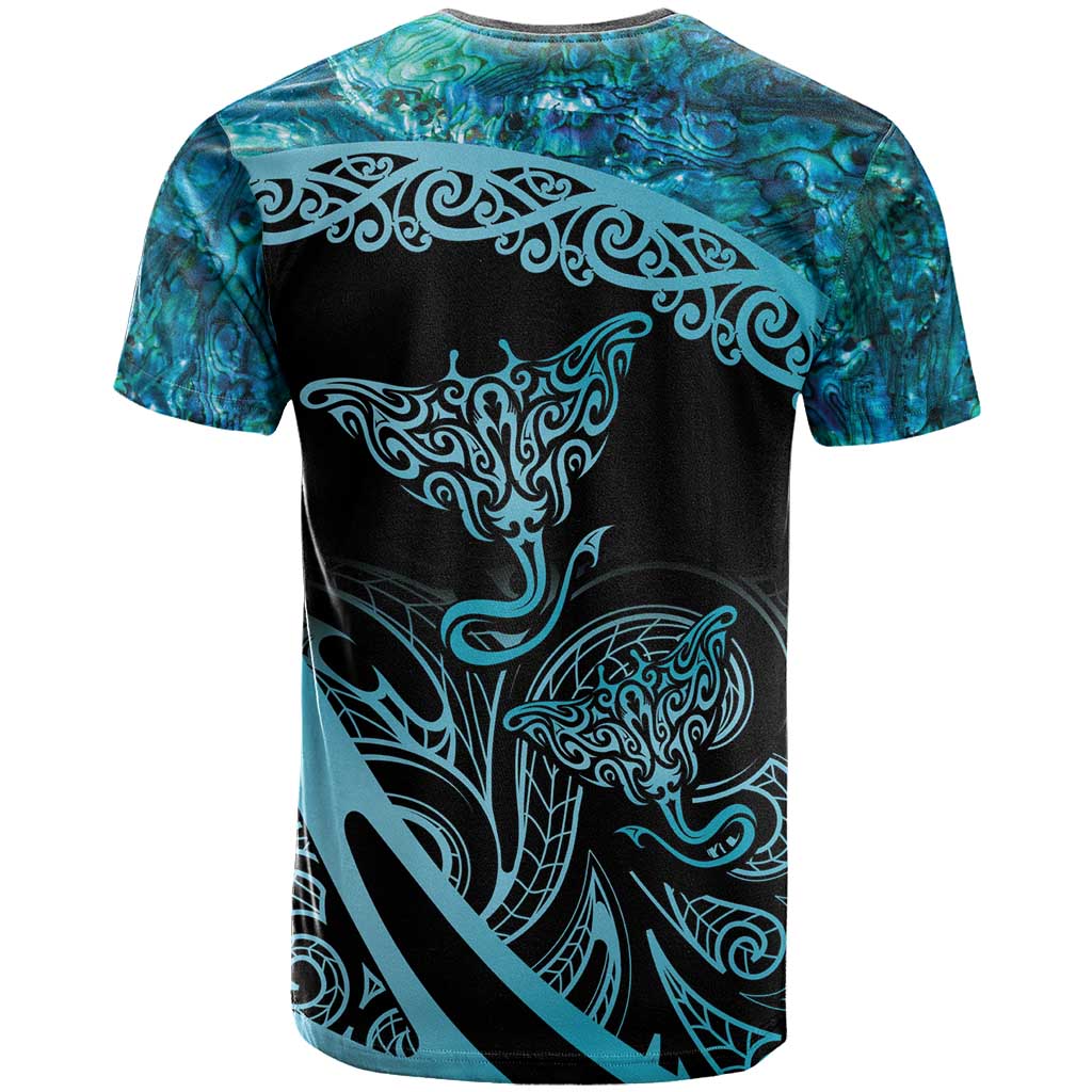 New Zealand Stingray T Shirt Aotearoa Whai With Maori Paua Shell LT14 - Polynesian Pride