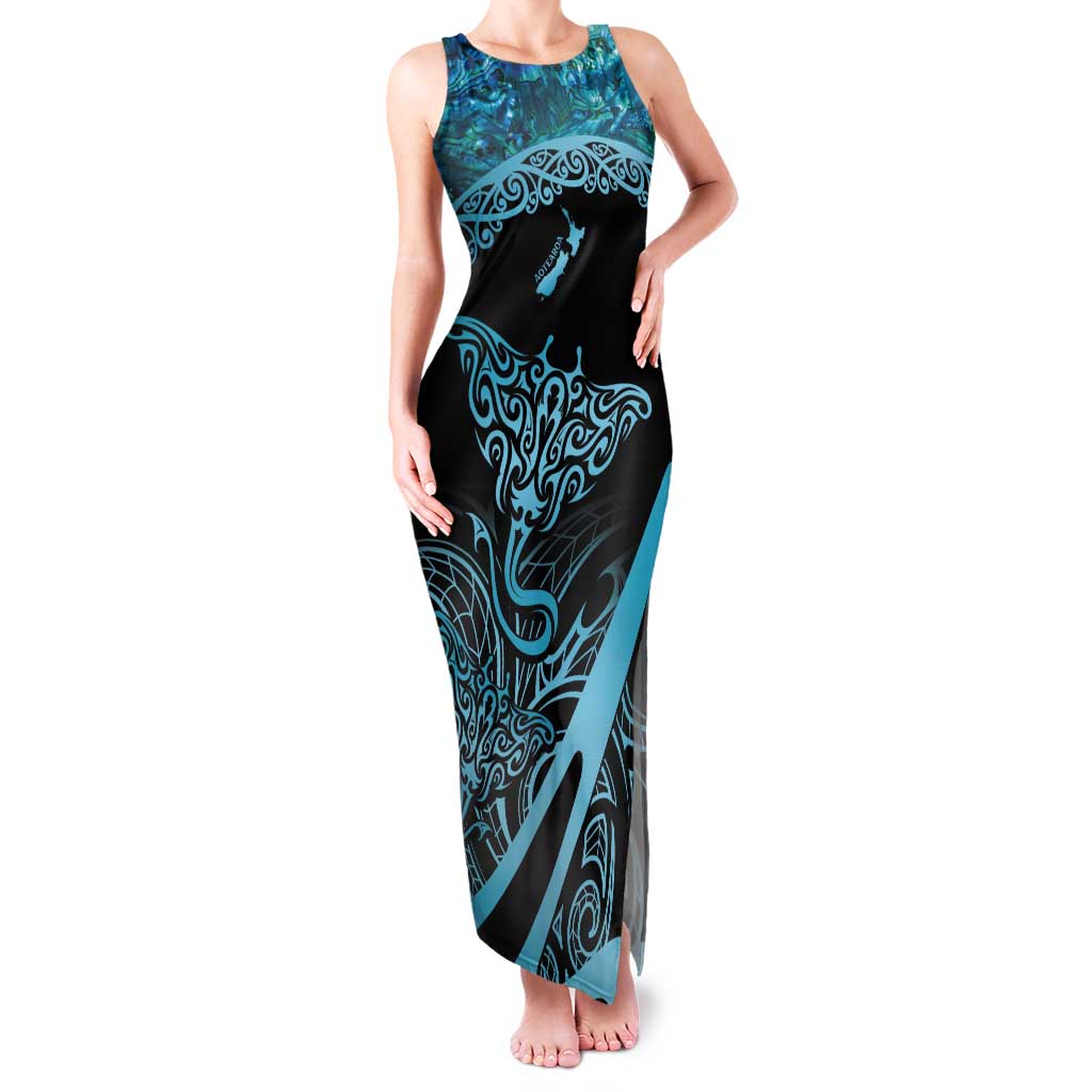 New Zealand Stingray Tank Maxi Dress Aotearoa Whai With Maori Paua Shell