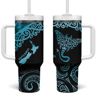 New Zealand Stingray Tumbler With Handle Aotearoa Whai With Maori Paua Shell LT14 One Size: 40 oz Turquoise - Polynesian Pride