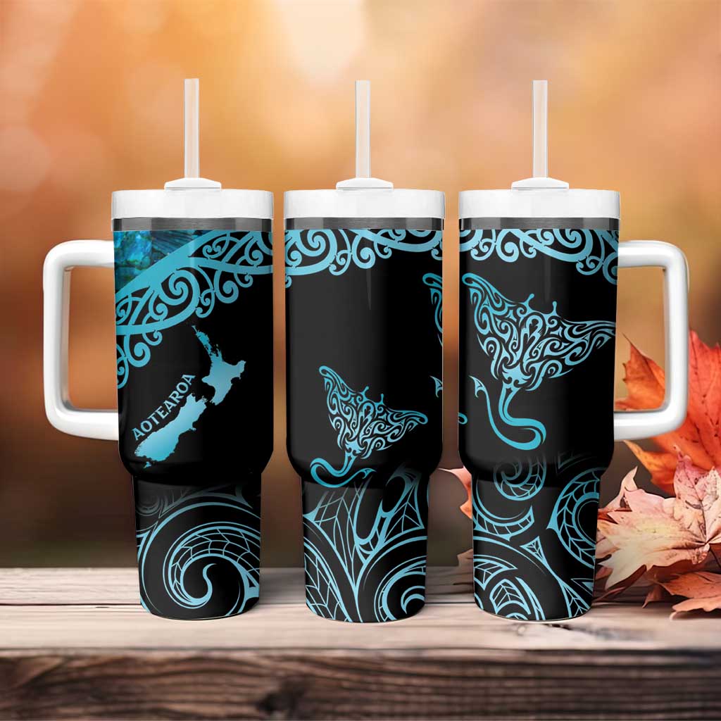 New Zealand Stingray Tumbler With Handle Aotearoa Whai With Maori Paua Shell LT14 - Polynesian Pride