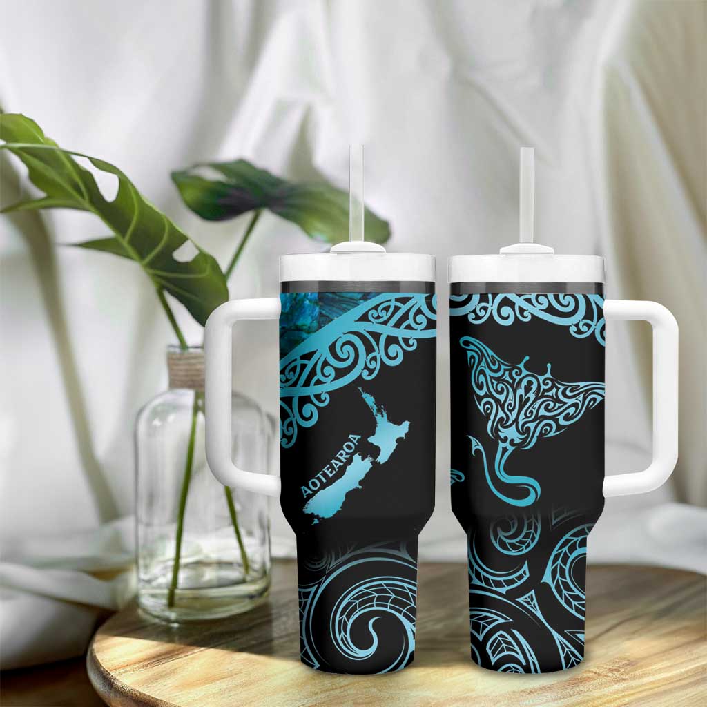 New Zealand Stingray Tumbler With Handle Aotearoa Whai With Maori Paua Shell LT14 - Polynesian Pride