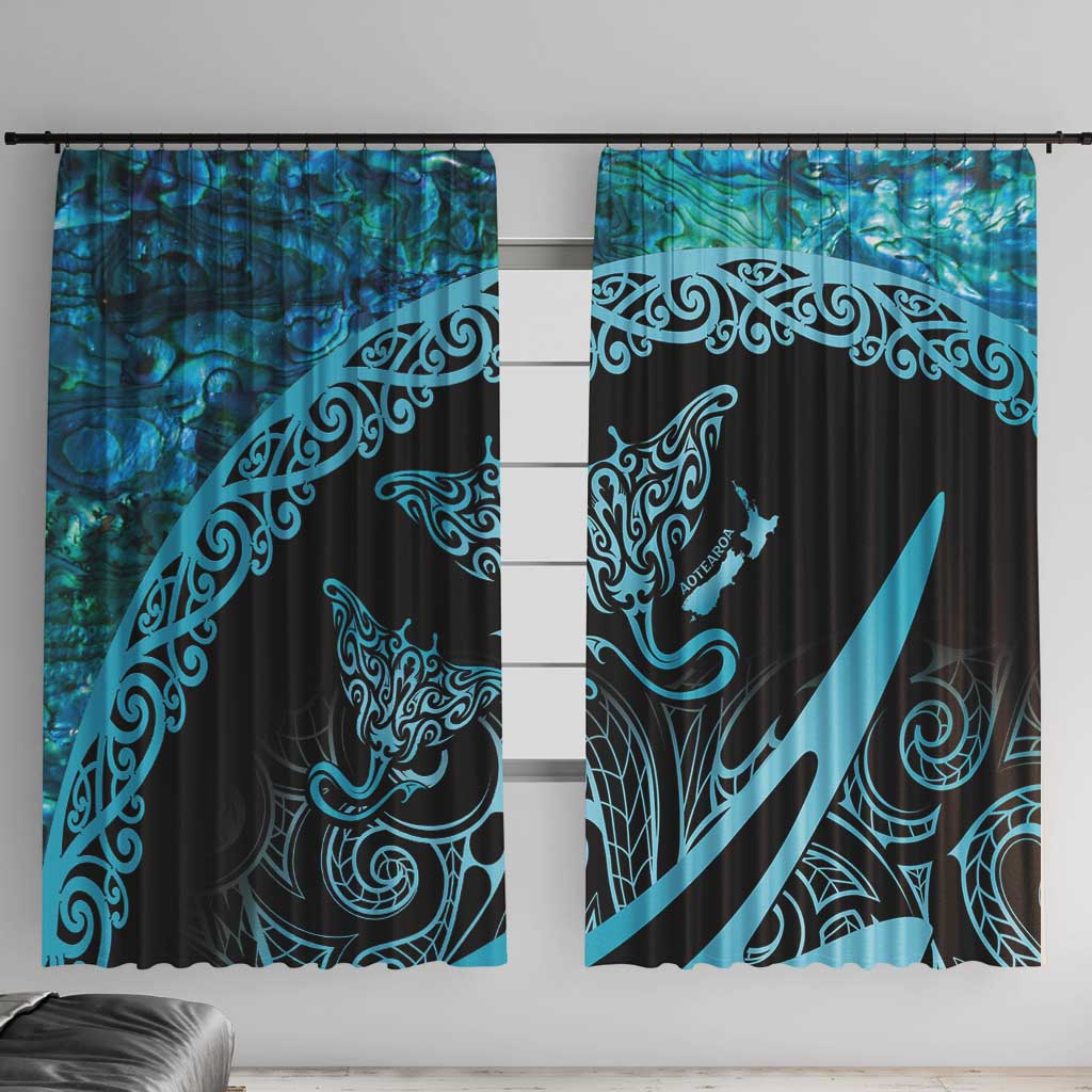 New Zealand Stingray Window Curtain Aotearoa Whai With Maori Paua Shell LT14 With Hooks Turquoise - Polynesian Pride