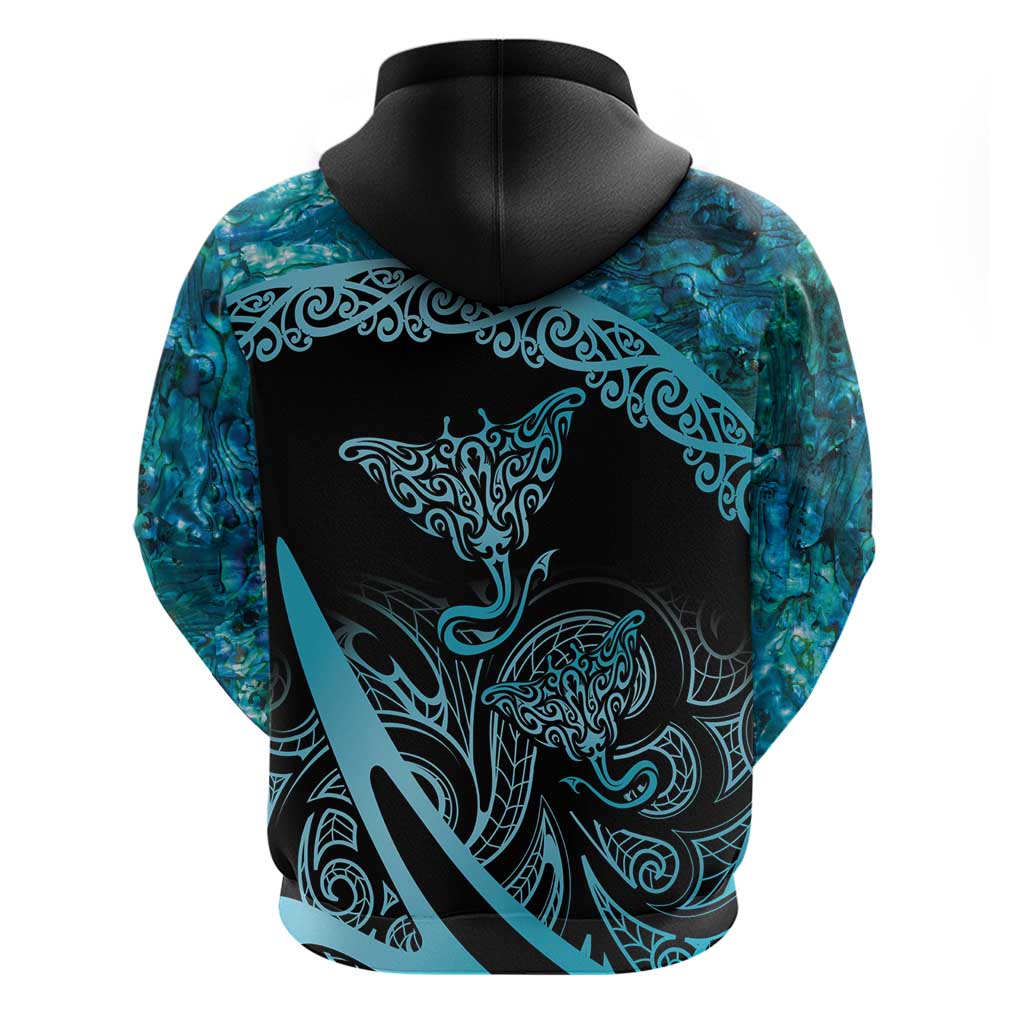 New Zealand Stingray Zip Hoodie Aotearoa Whai With Maori Paua Shell