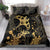 Black And Gold Aotearoa Whai Bedding Set NZ Stingrays Maori Curves Style