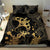 Black And Gold Aotearoa Whai Bedding Set NZ Stingrays Maori Curves Style