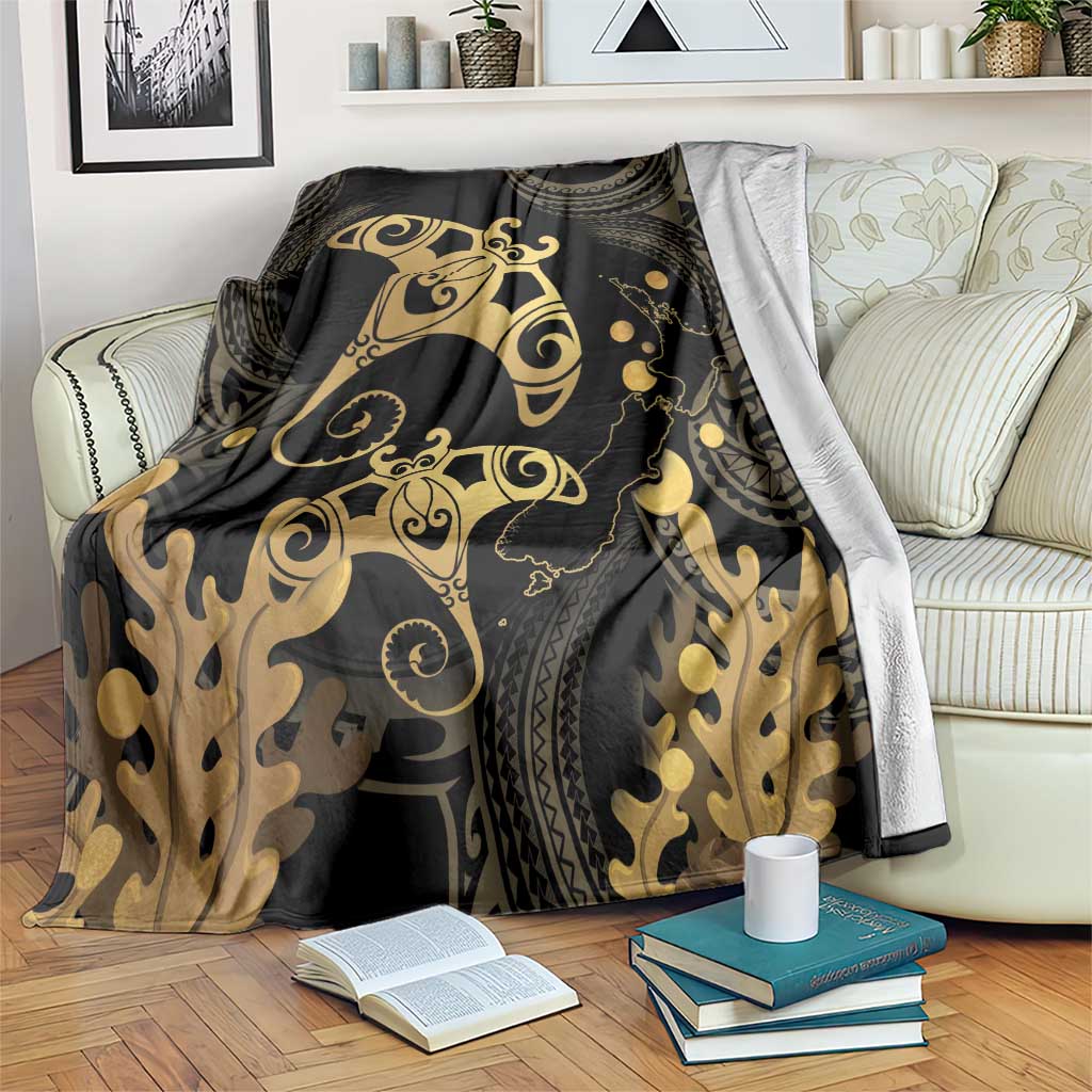 Black And Gold Aotearoa Whai Blanket NZ Stingrays Maori Curves Style LT14 Gold - Polynesian Pride