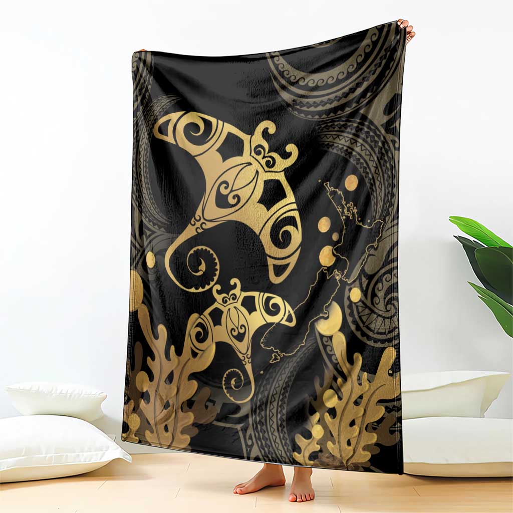 Black And Gold Aotearoa Whai Blanket NZ Stingrays Maori Curves Style LT14 - Polynesian Pride