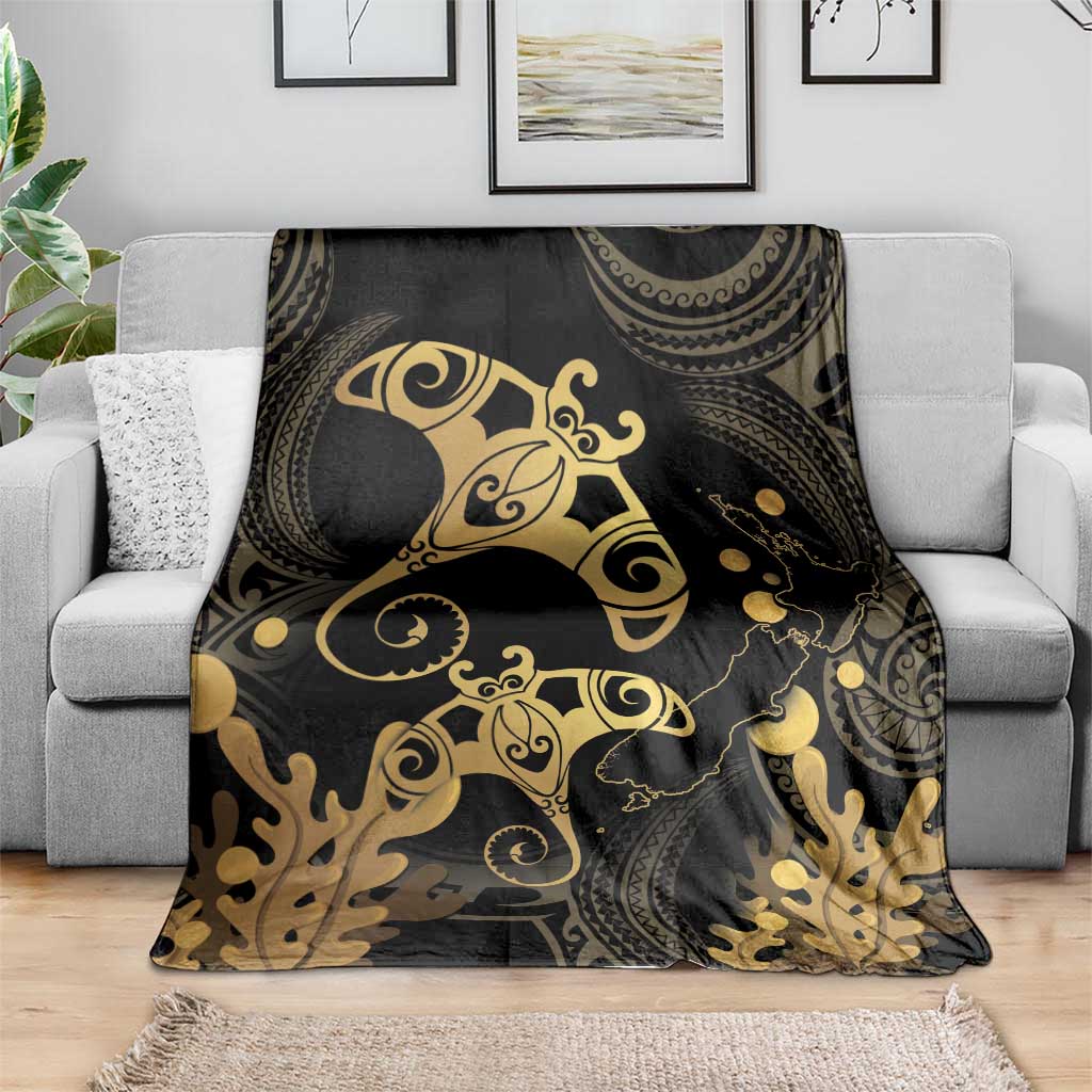 Black And Gold Aotearoa Whai Blanket NZ Stingrays Maori Curves Style LT14 - Polynesian Pride